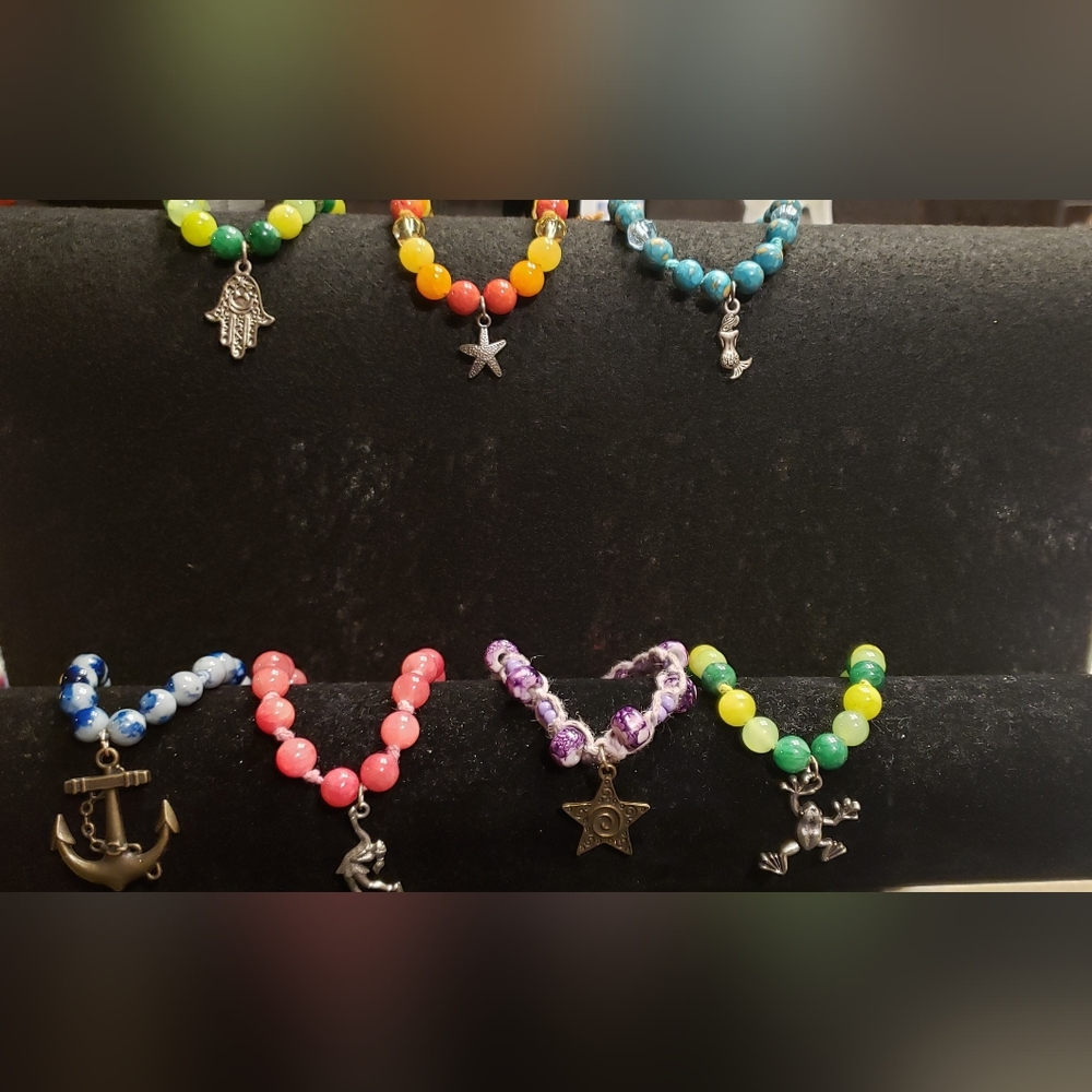 5 for $15. Handmade adjustable large bead hemp bracelet with dangling charm